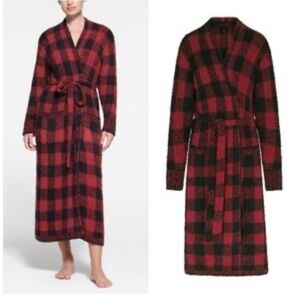SKIMS Unisex Robe Red Black Brick Buffalo Check Cozy Loungewear
